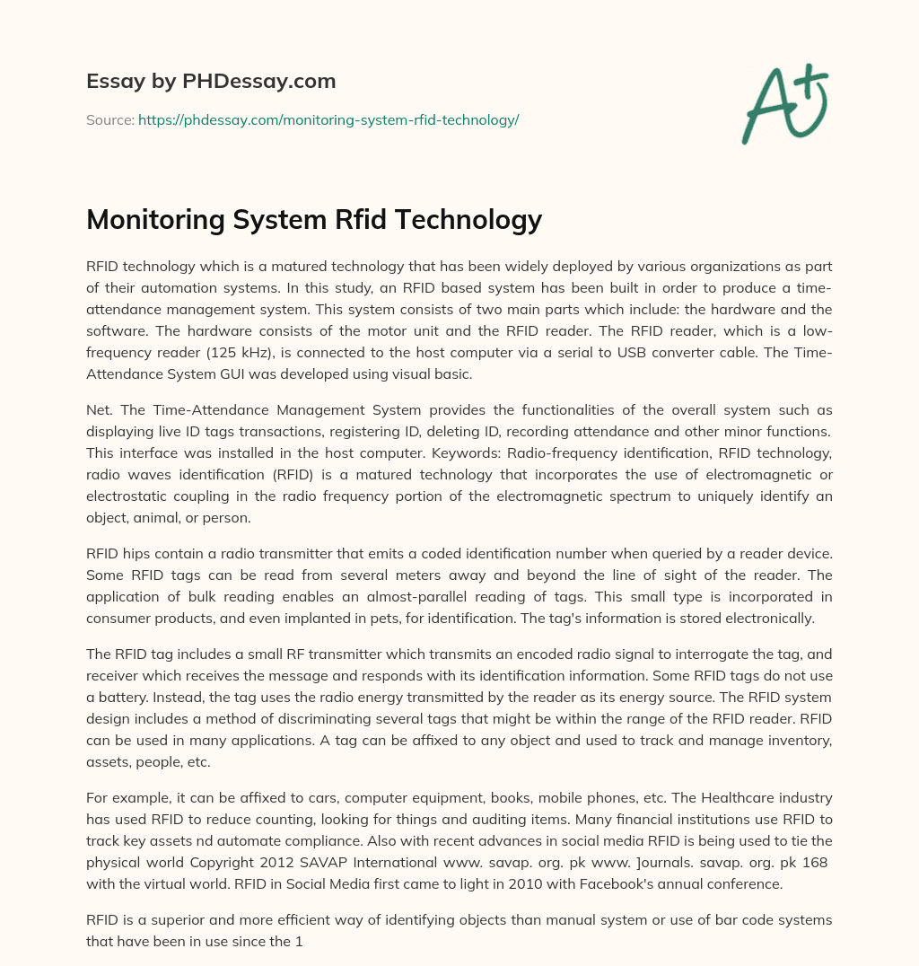 Monitoring System Rfid Technology essay