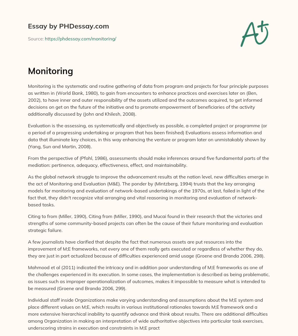 The Importance of Monitoring and Evaluation in Program and Project Management essay