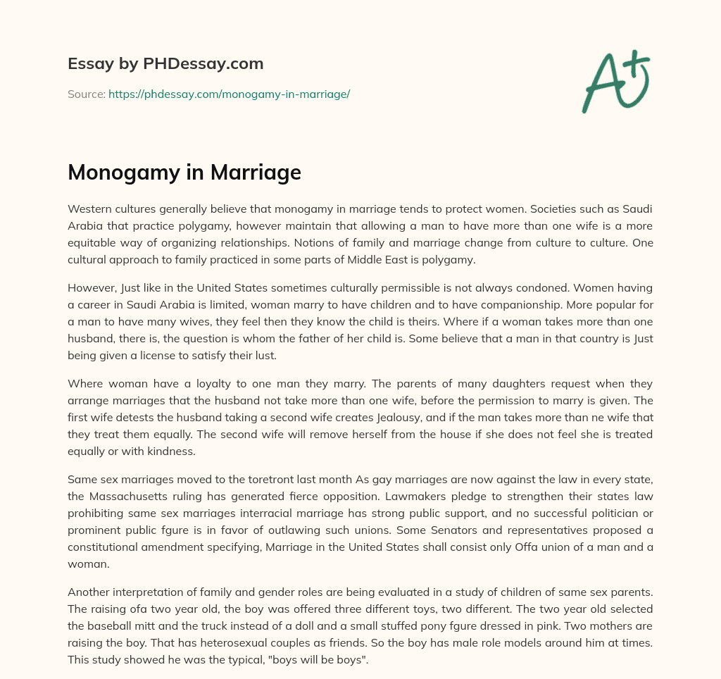Monogamy in Marriage essay