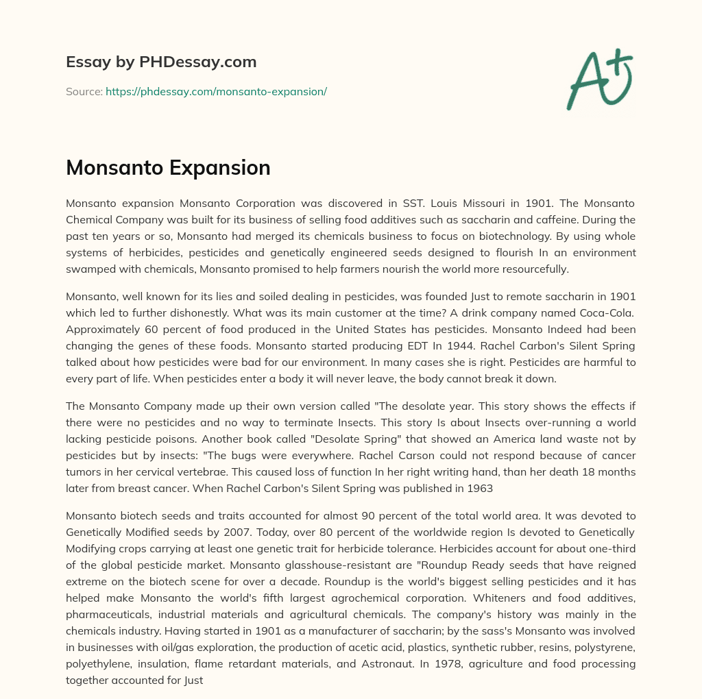 Monsanto Expansion essay