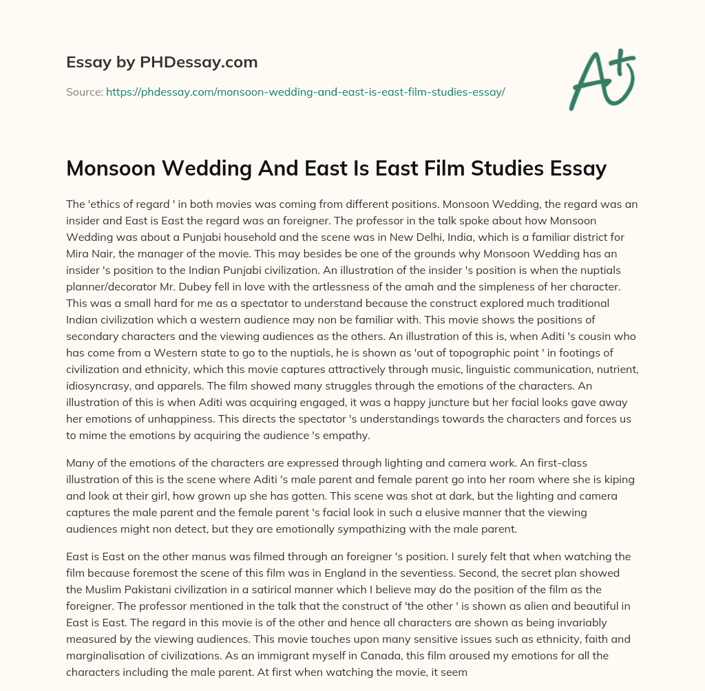 Monsoon Wedding And East Is East Film Studies Essay essay