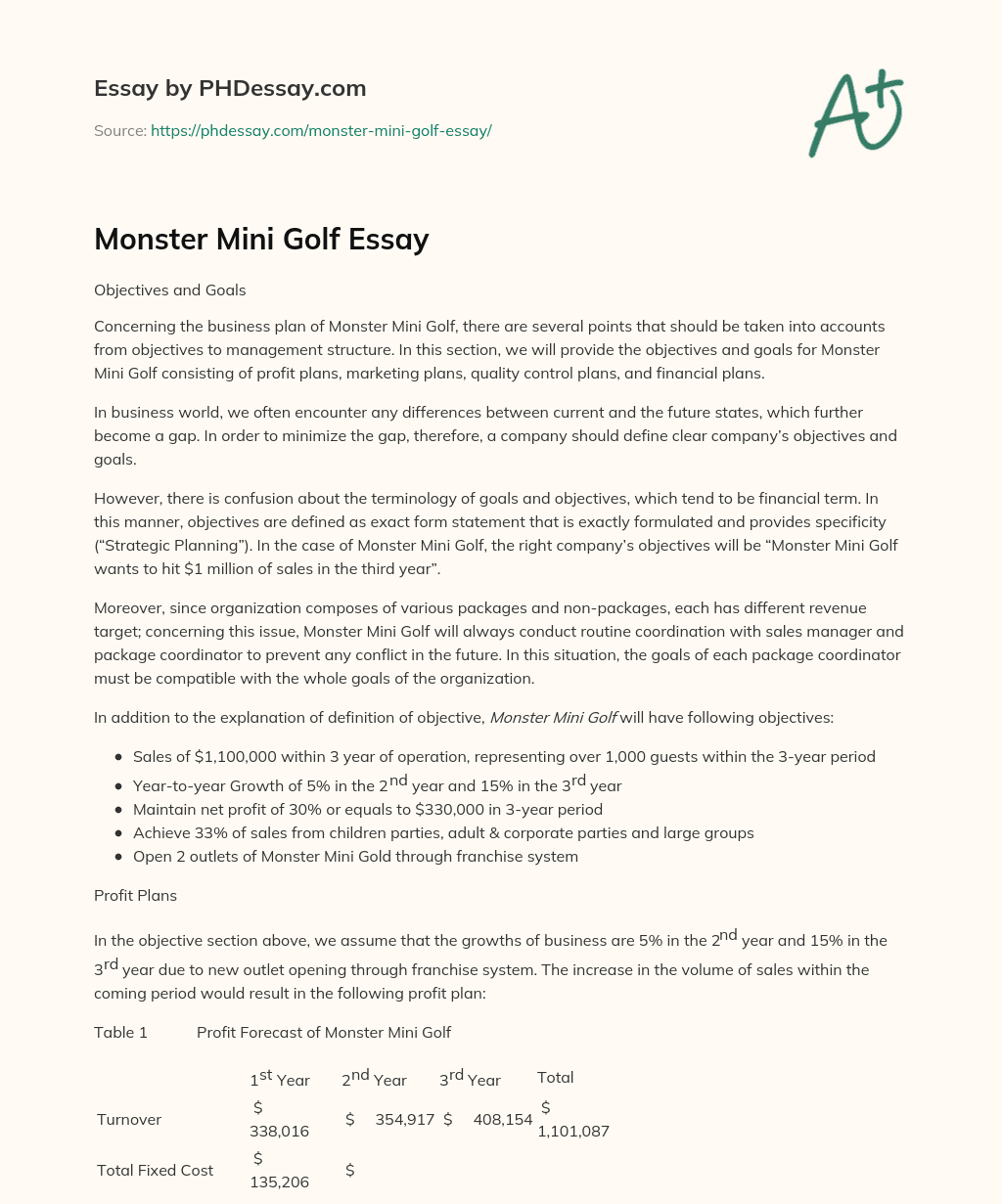 Monster Mini Golf Essay essay