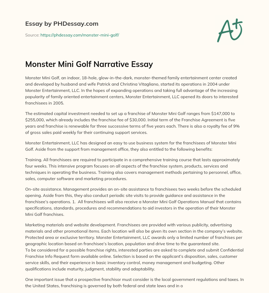 Monster Mini Golf Narrative Essay essay