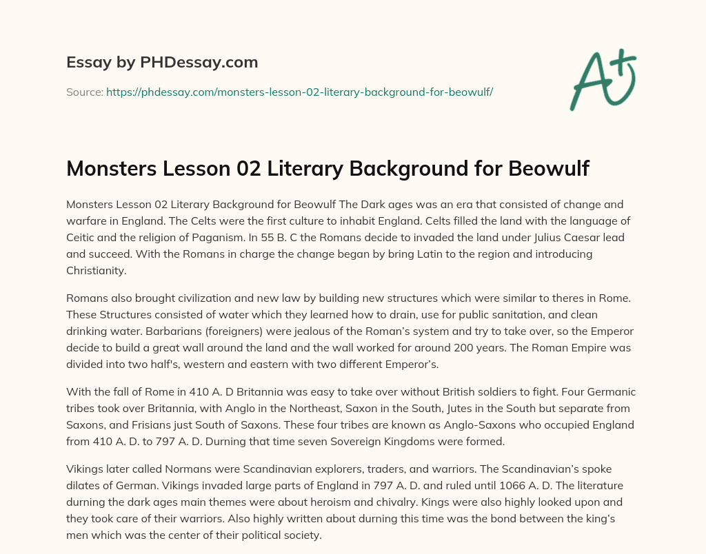 Monsters Lesson 02 Literary Background for Beowulf essay