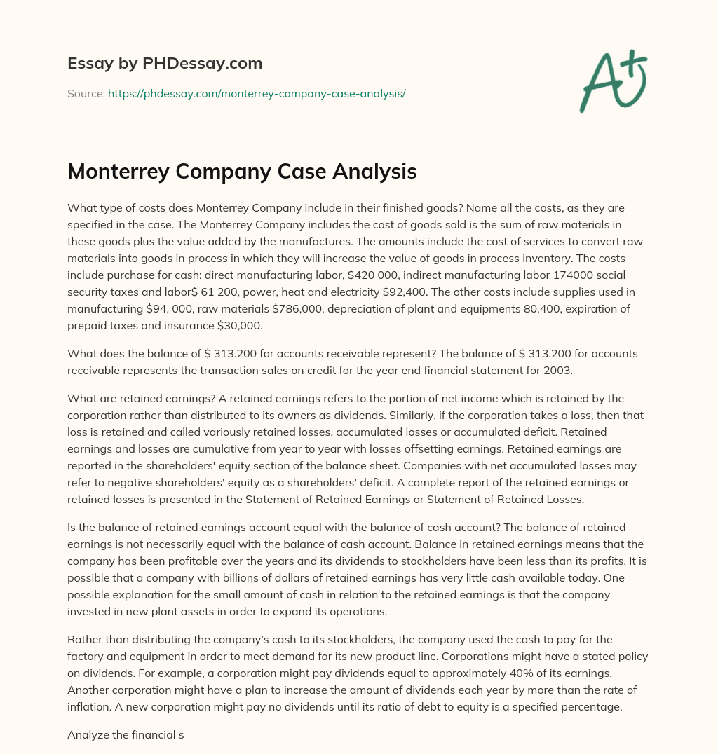 Monterrey Company Case Analysis essay