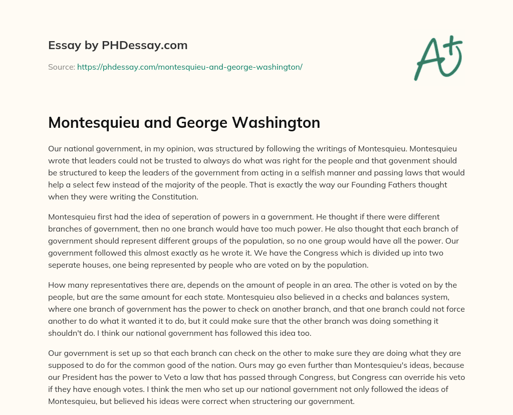 Montesquieu and George Washington essay