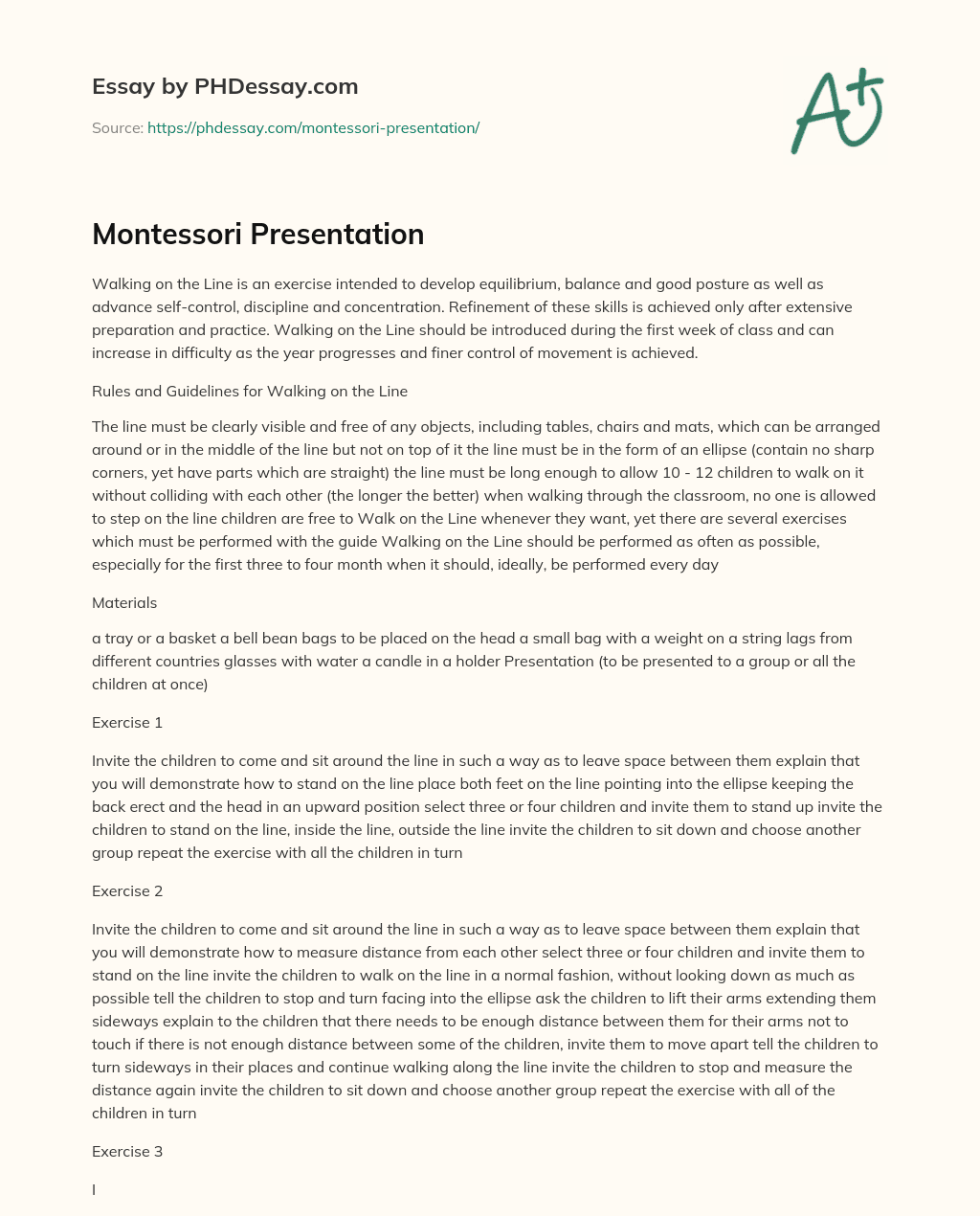 Montessori Presentation essay