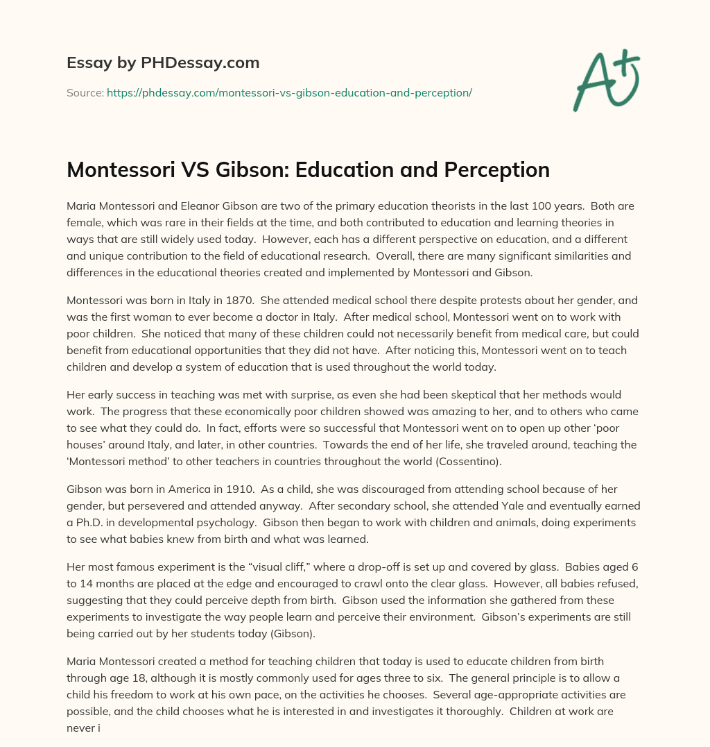 Montessori VS Gibson: Education and Perception essay