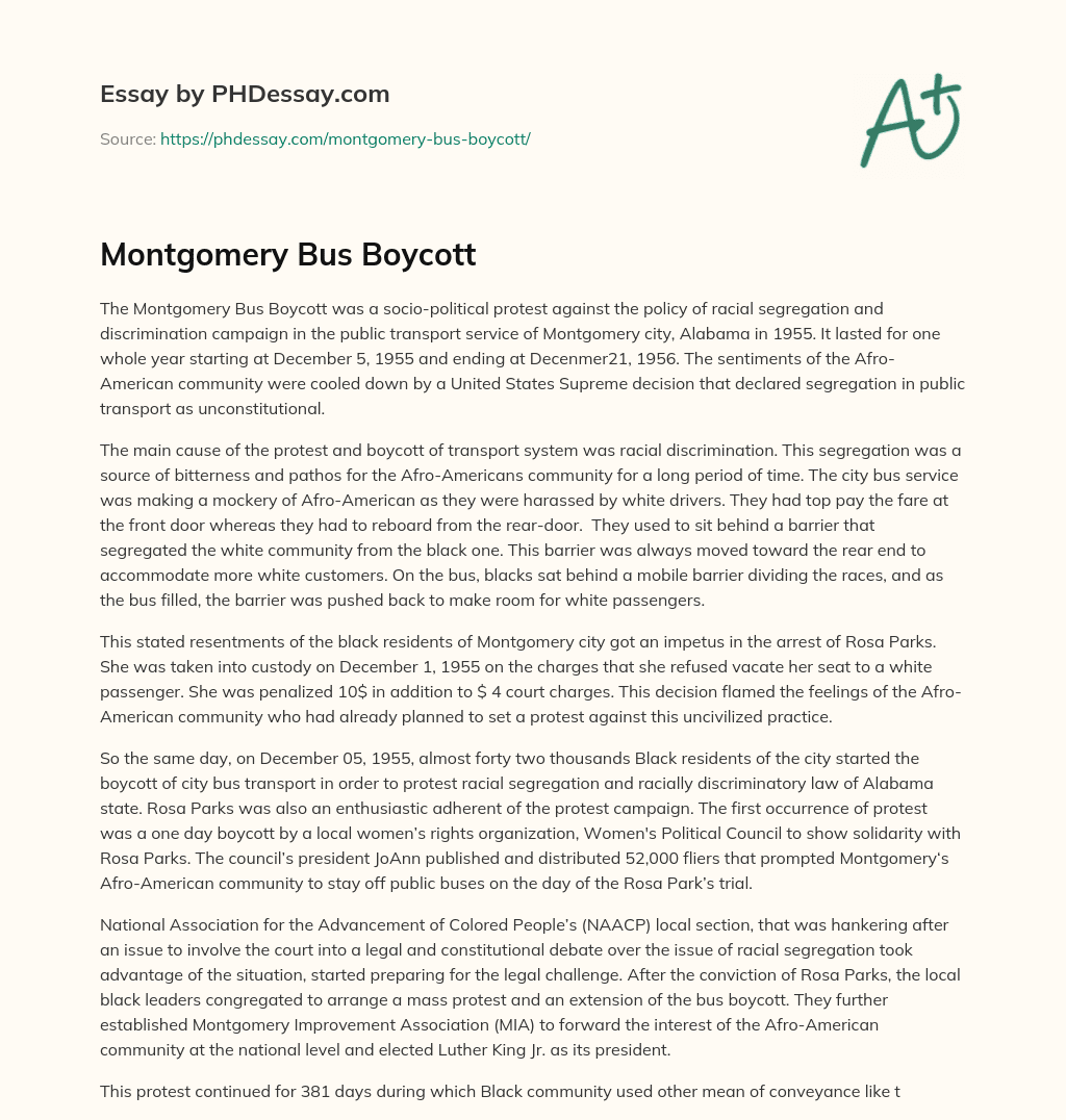 the montgomery bus boycott essay