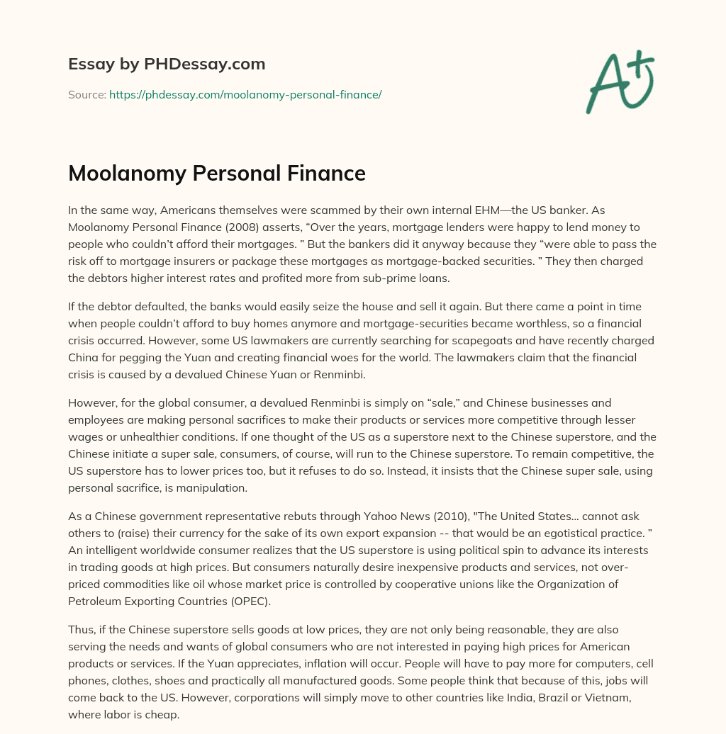 Moolanomy Personal Finance essay