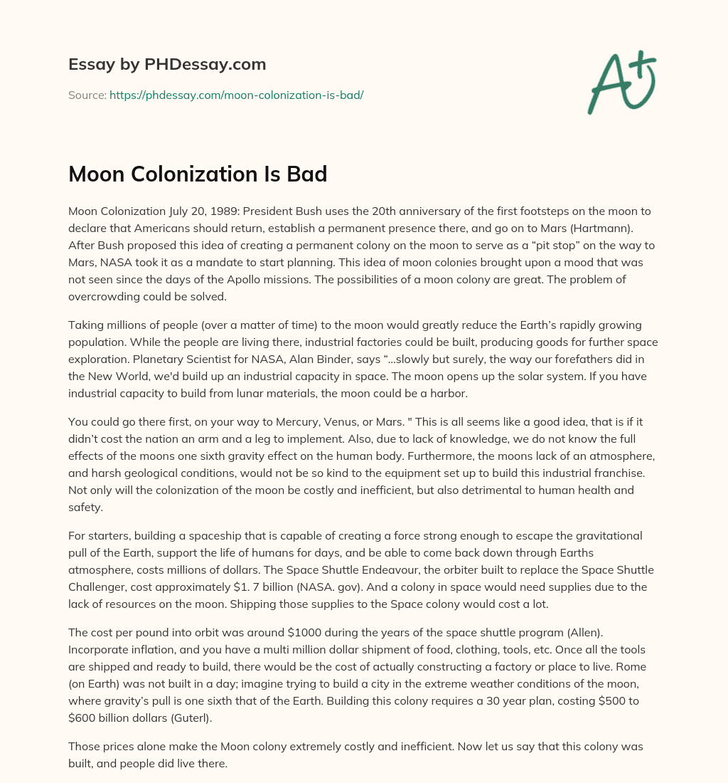 Moon Colonization Is Bad essay