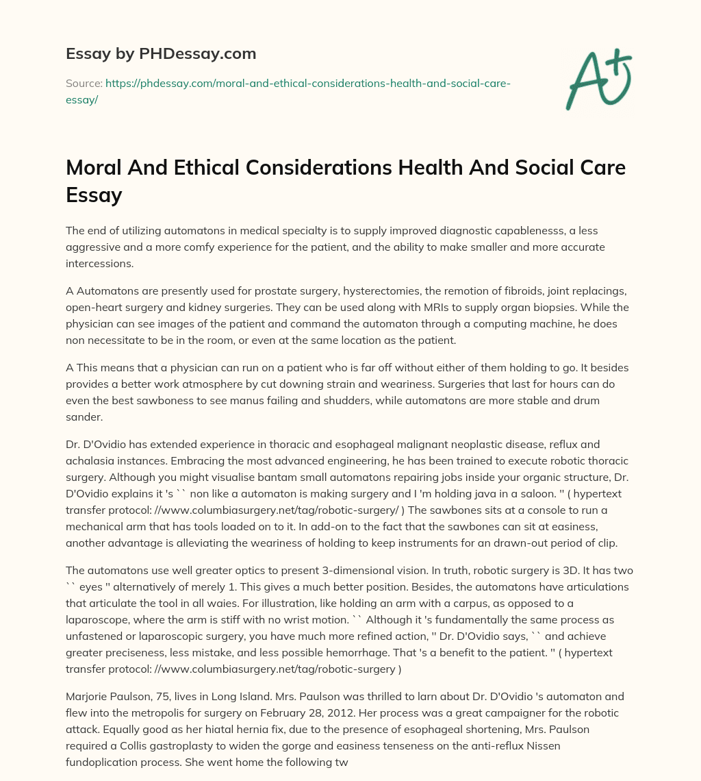 Moral And Ethical Considerations Health And Social Care Essay essay