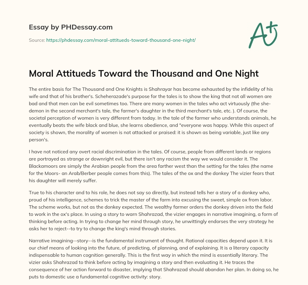 Moral Attitueds Toward the Thousand and One Night essay