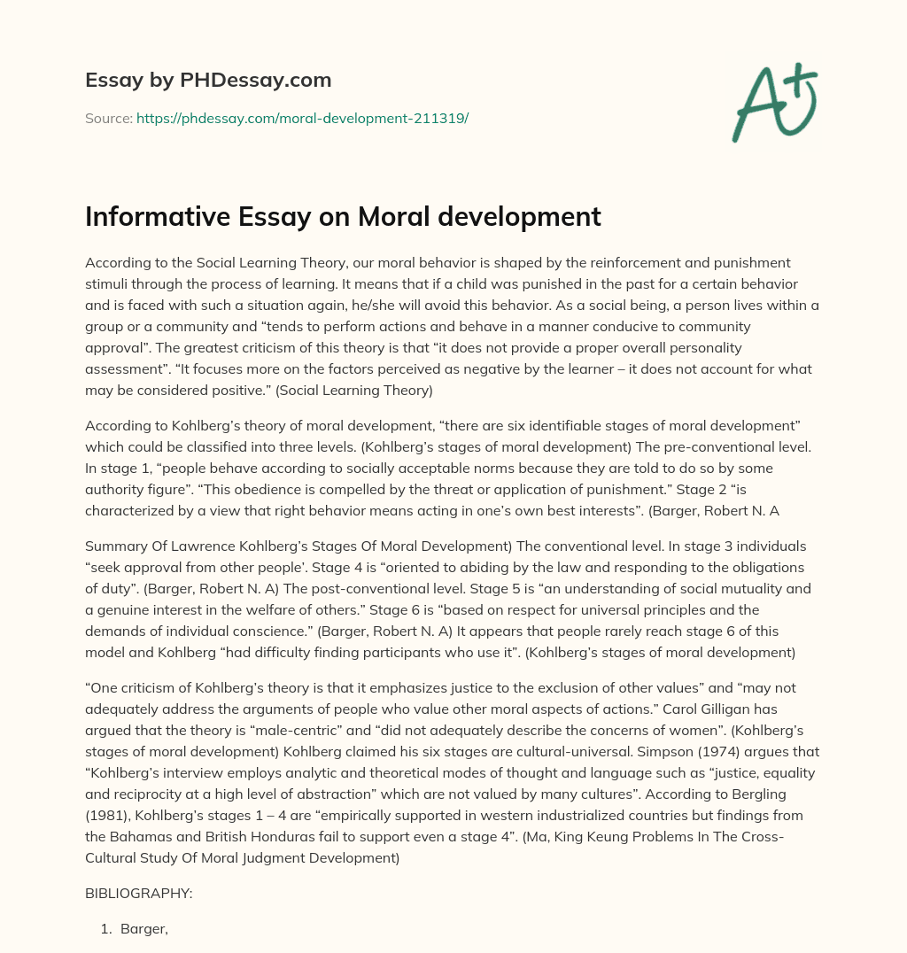 Informative Essay on Moral development essay