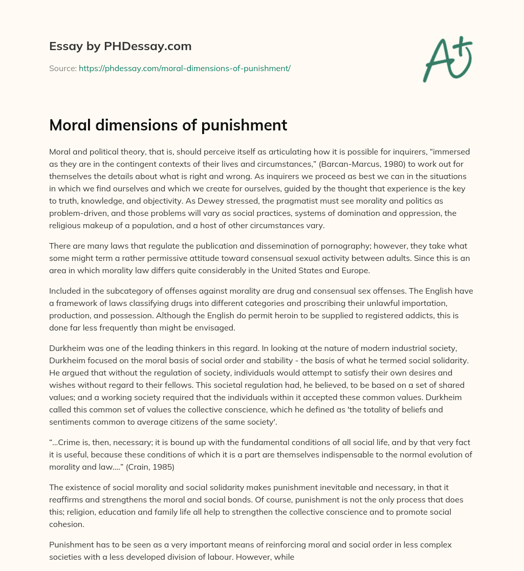 Moral dimensions of punishment essay