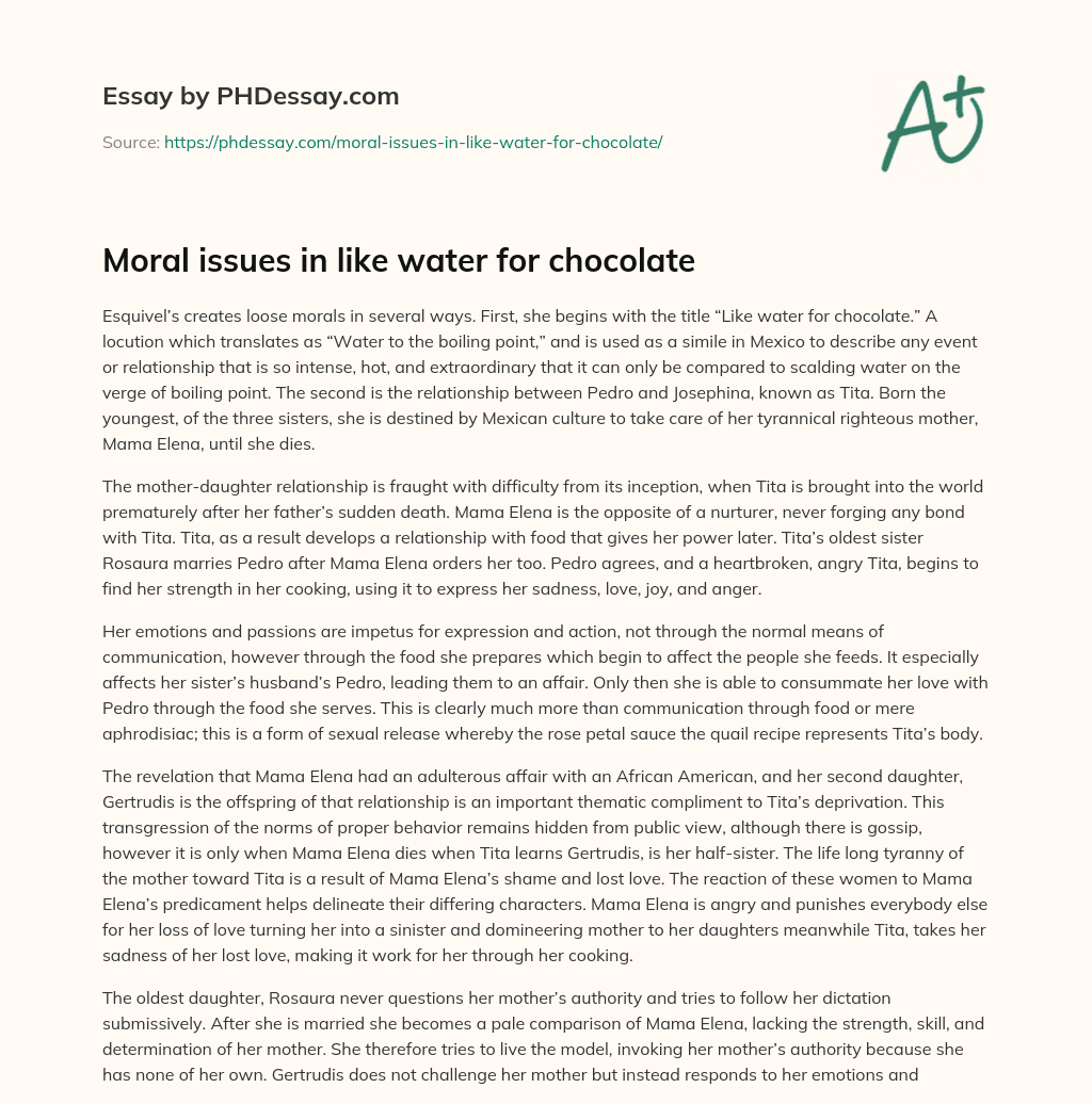 Moral issues in like water for chocolate essay