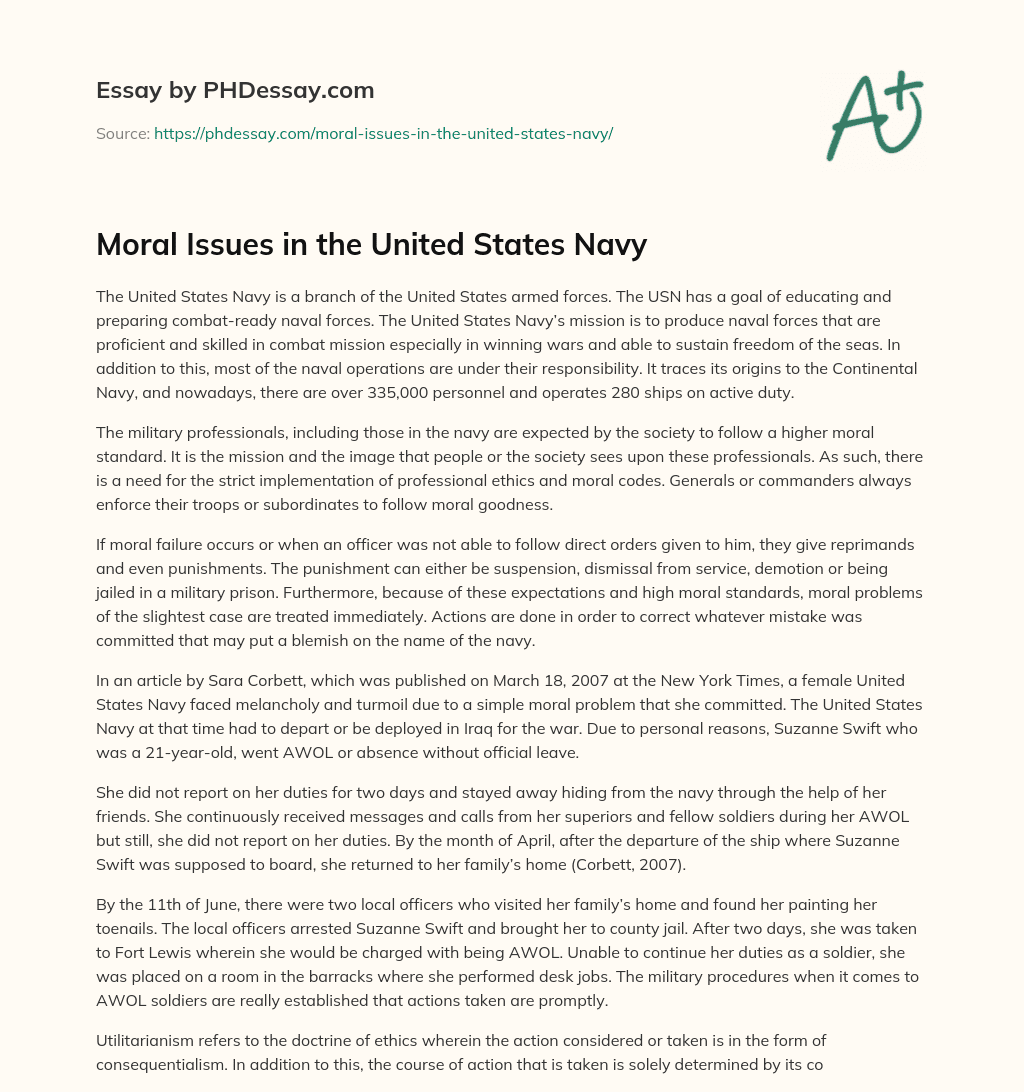 Moral Issues in the United States Navy essay