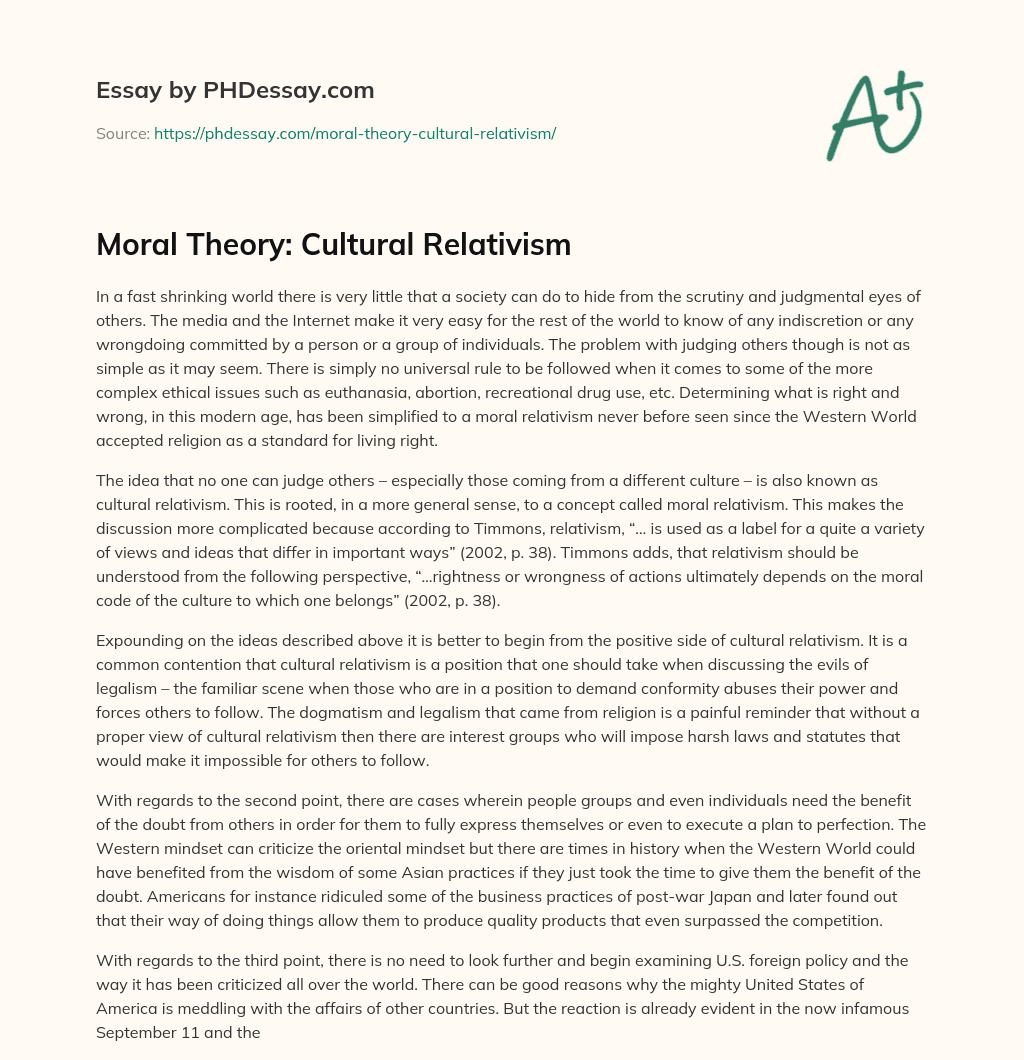 Moral Theory: Cultural Relativism essay