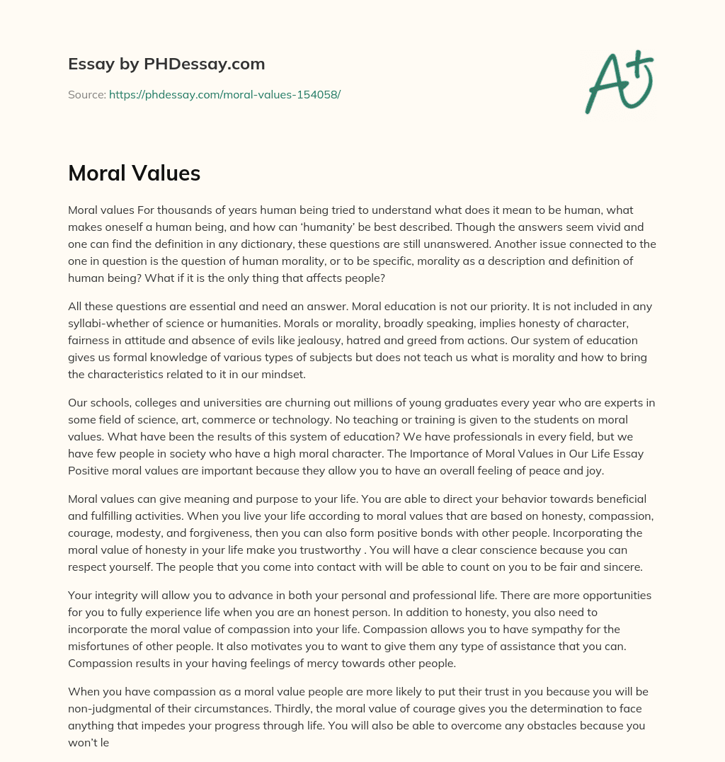 Moral Values essay