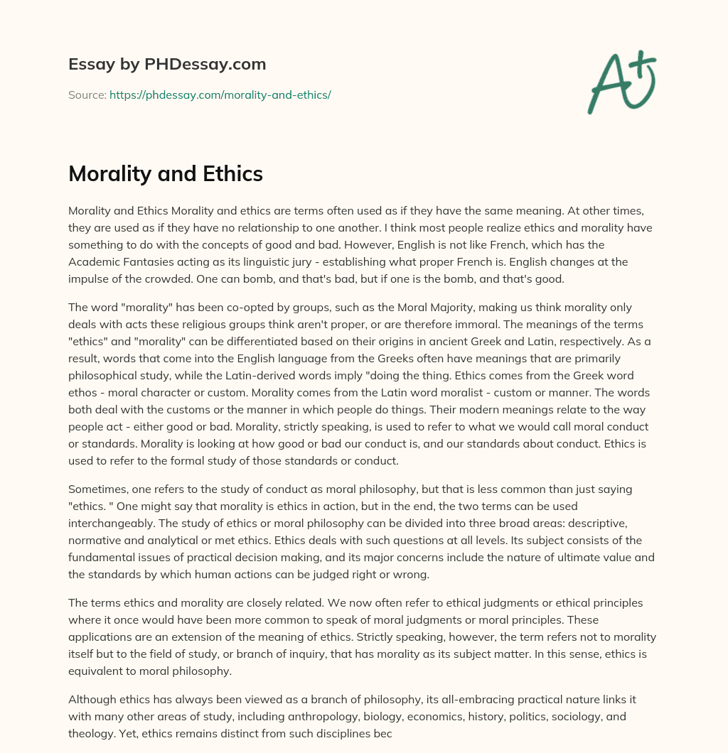 Morality and Ethics essay