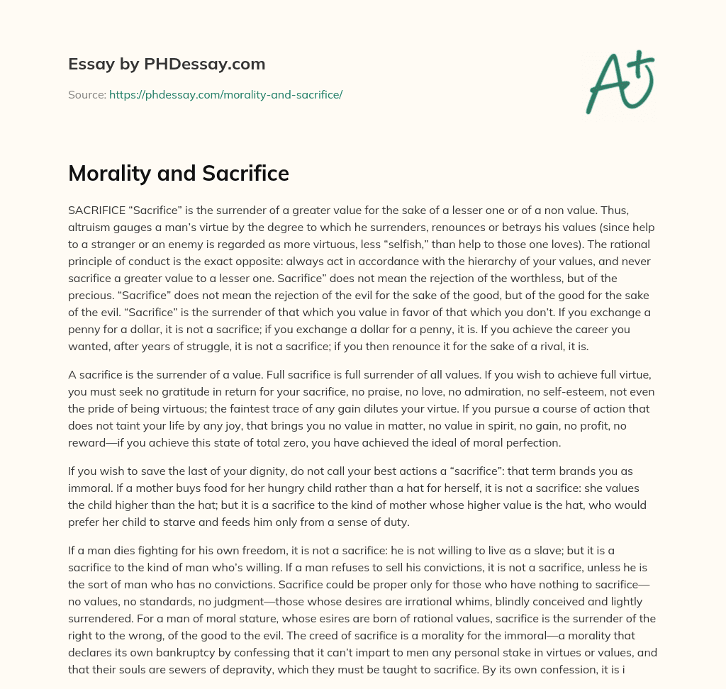 Morality and Sacrifice essay
