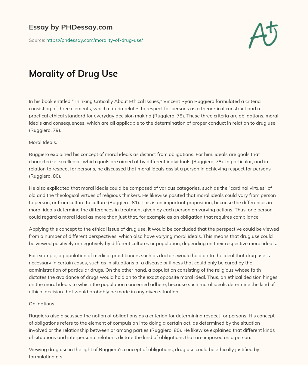 Morality of Drug Use essay