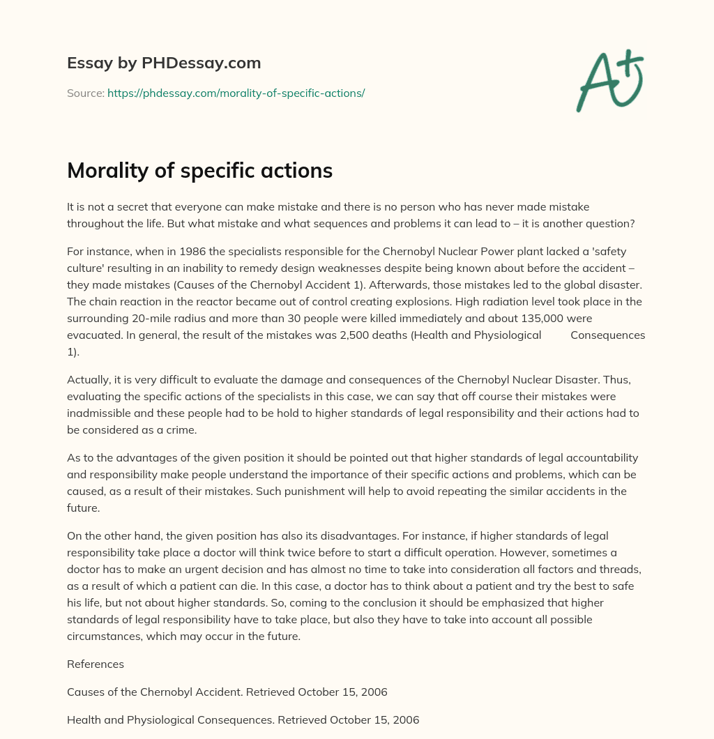 Morality of specific actions essay