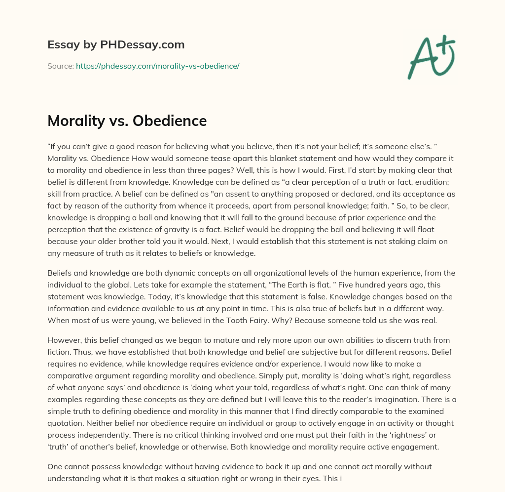 Morality vs. Obedience essay