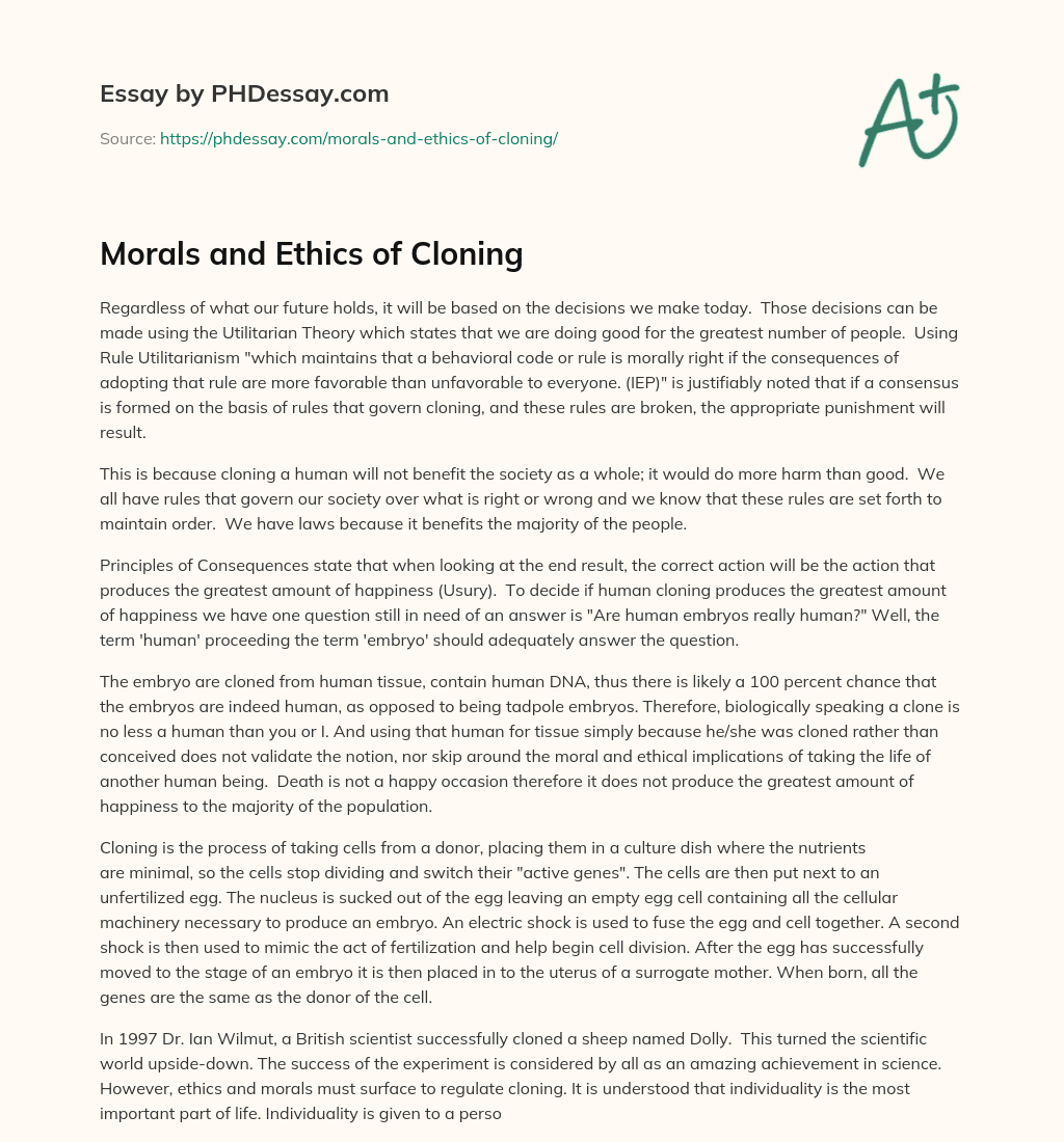 Morals and Ethics of Cloning essay