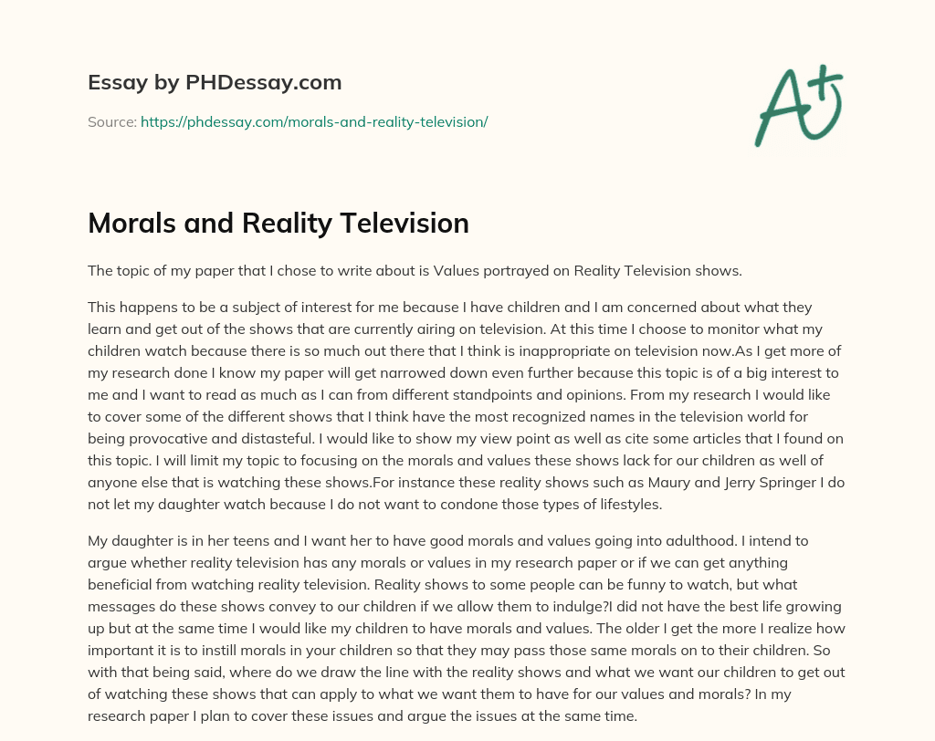 Morals and Reality Television essay