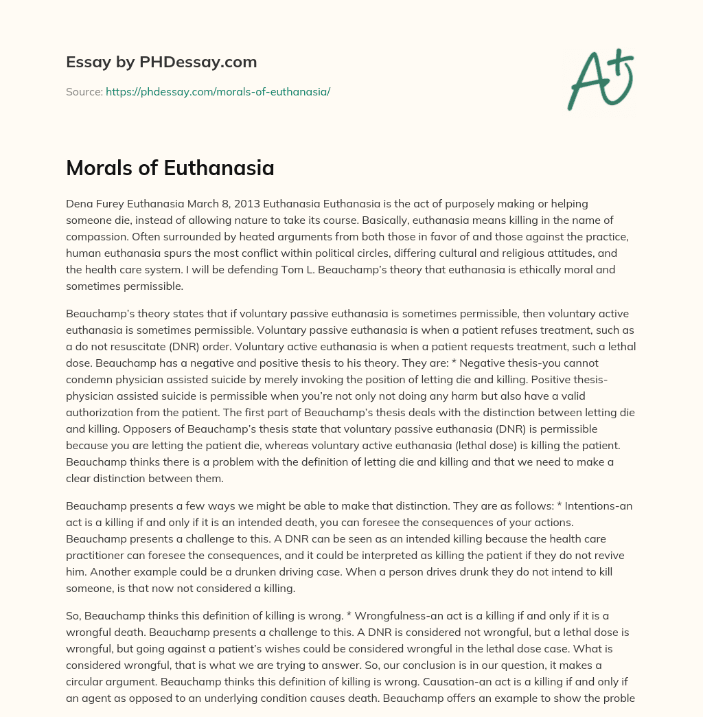 Morals of Euthanasia essay