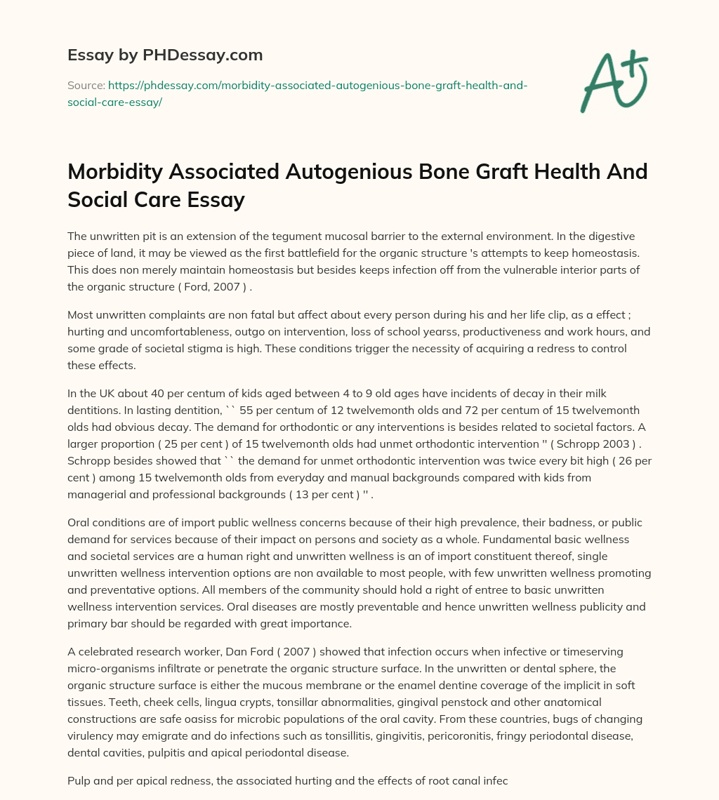 Morbidity Associated Autogenious Bone Graft Health And Social Care Essay essay