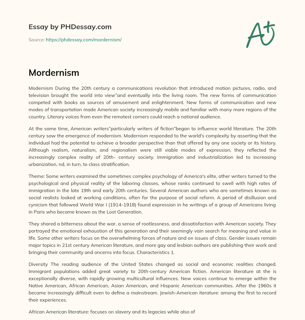 Modernism and the Communication Revolution in 20th Century America essay