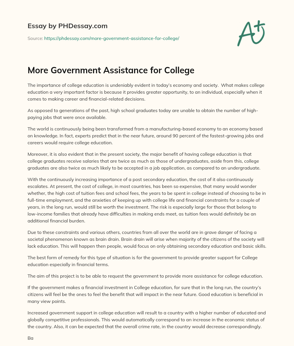 More Government Assistance for College essay
