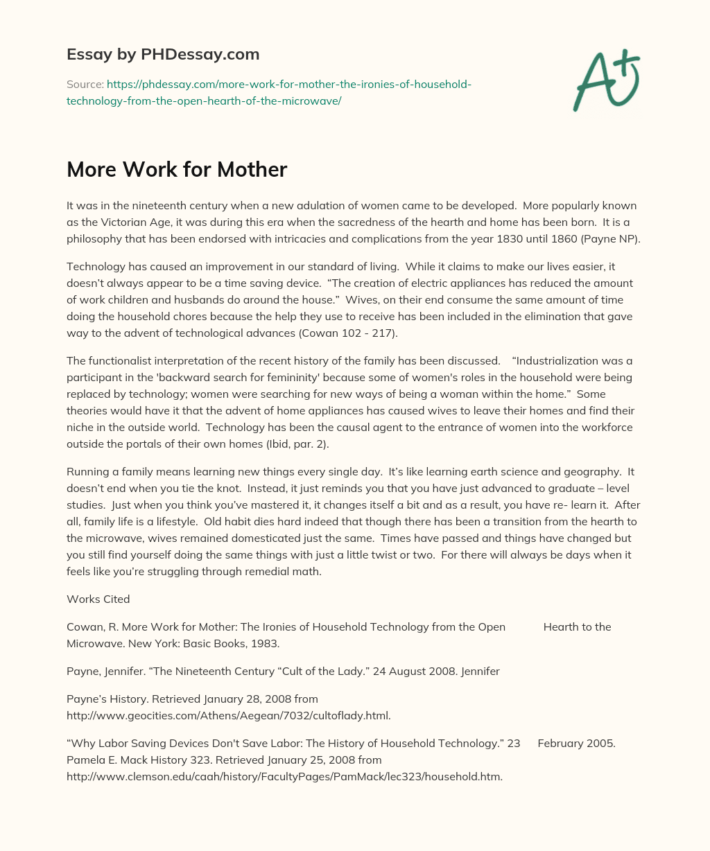 More Work for Mother essay