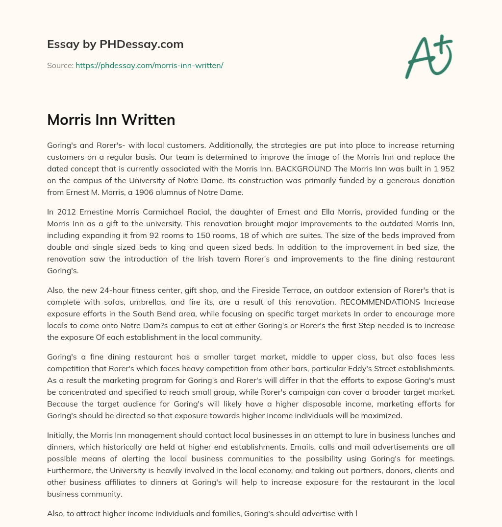 Morris Inn Written essay
