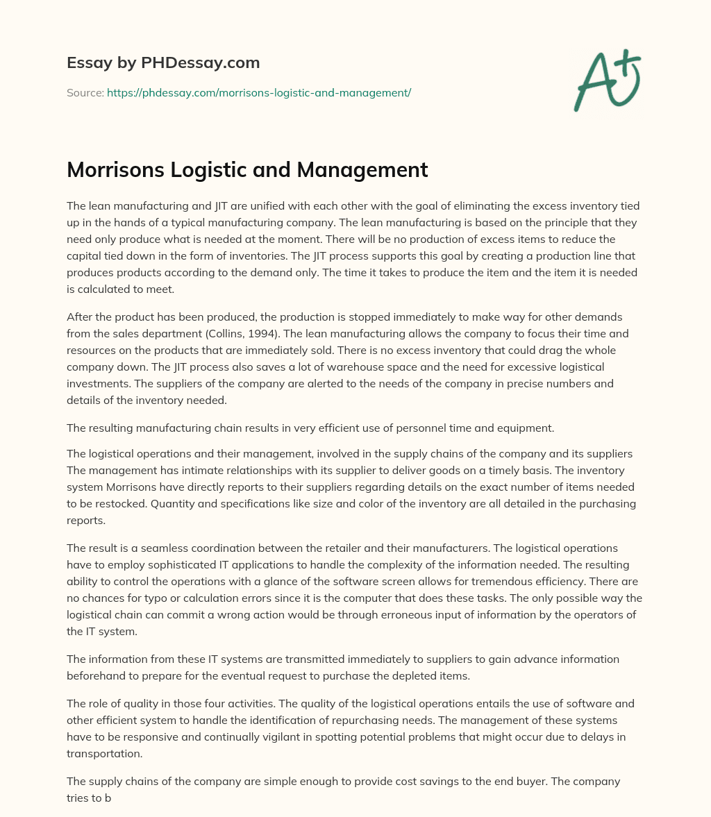 Morrisons Logistic and Management essay