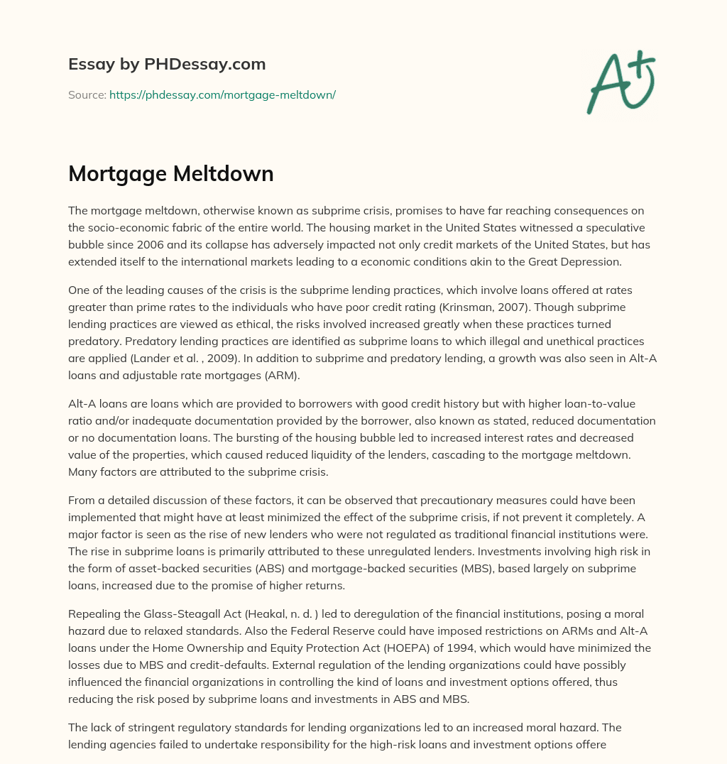 Mortgage Meltdown essay