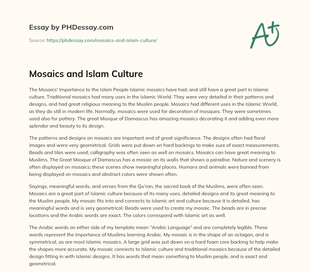 Mosaics and Islam Culture essay