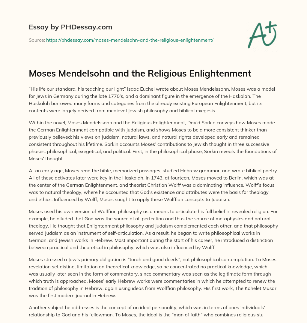 Moses Mendelsohn and the Religious Enlightenment essay