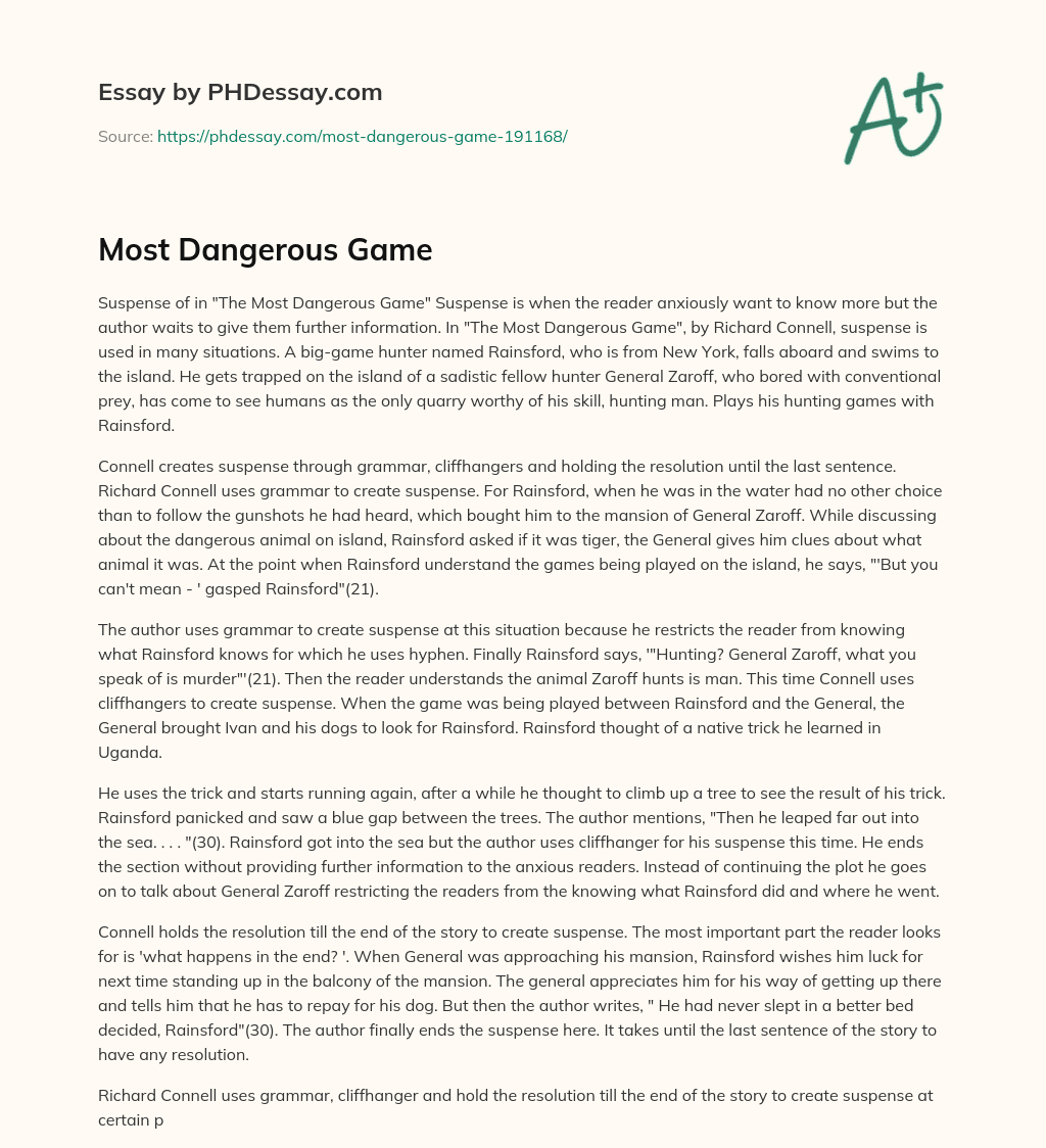Most Dangerous Game essay