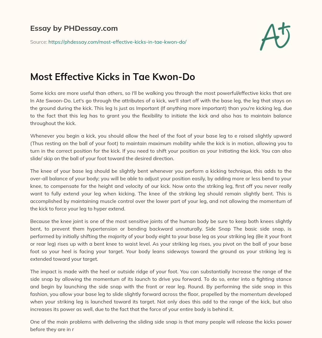 Most Effective Kicks in Tae Kwon-Do essay