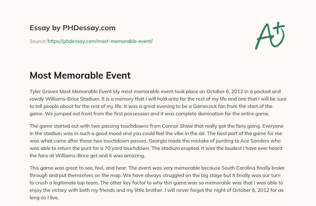 write an essay about a memorable event in your life