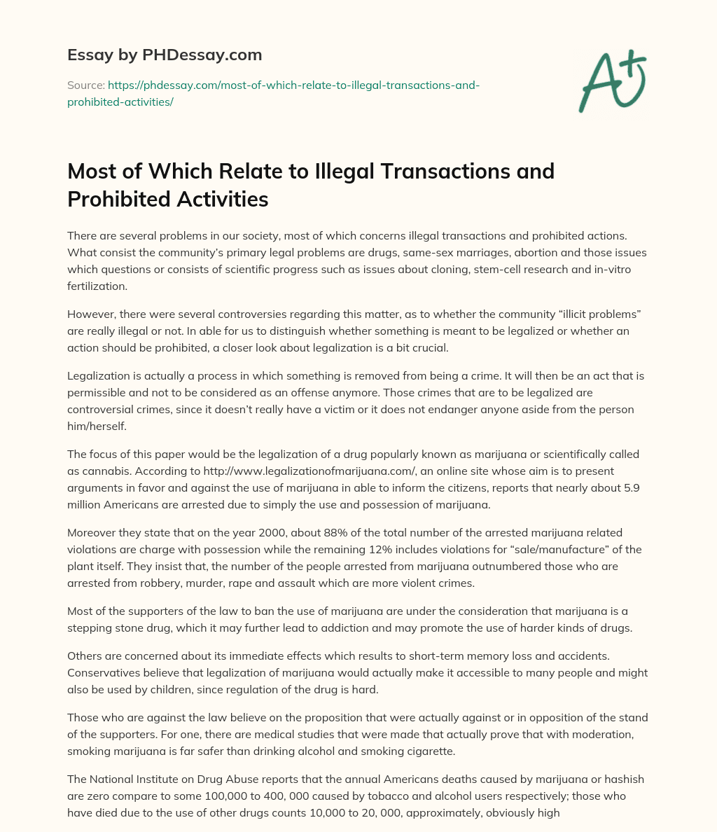 Most of Which Relate to Illegal Transactions and Prohibited Activities essay