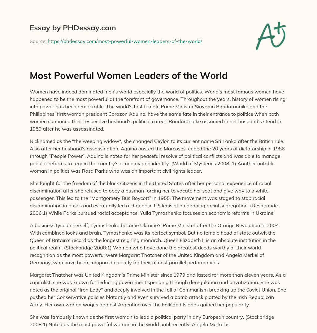 Most Powerful Women Leaders of the World essay