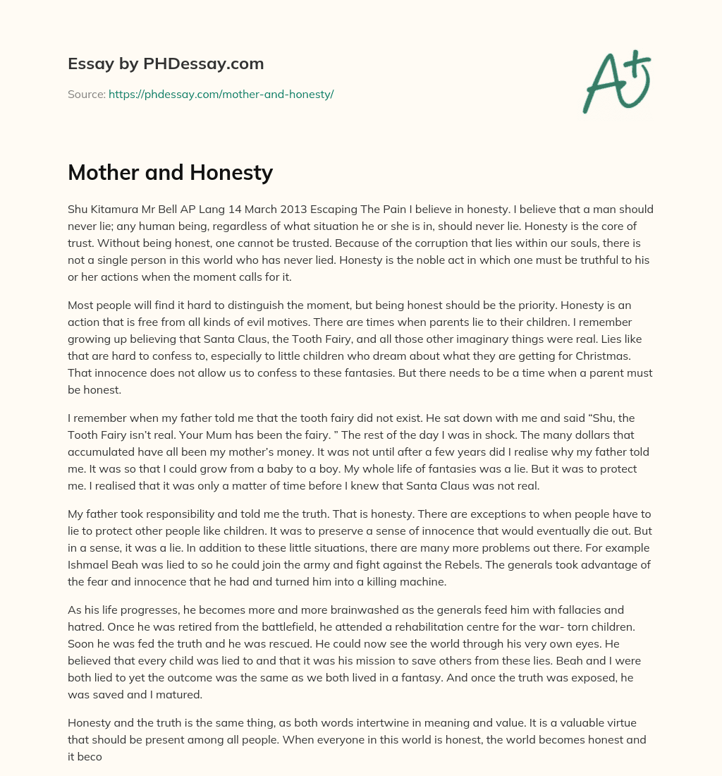 Mother and Honesty essay