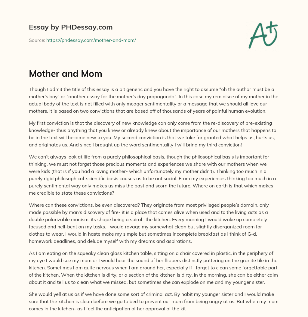Mother and Mom essay
