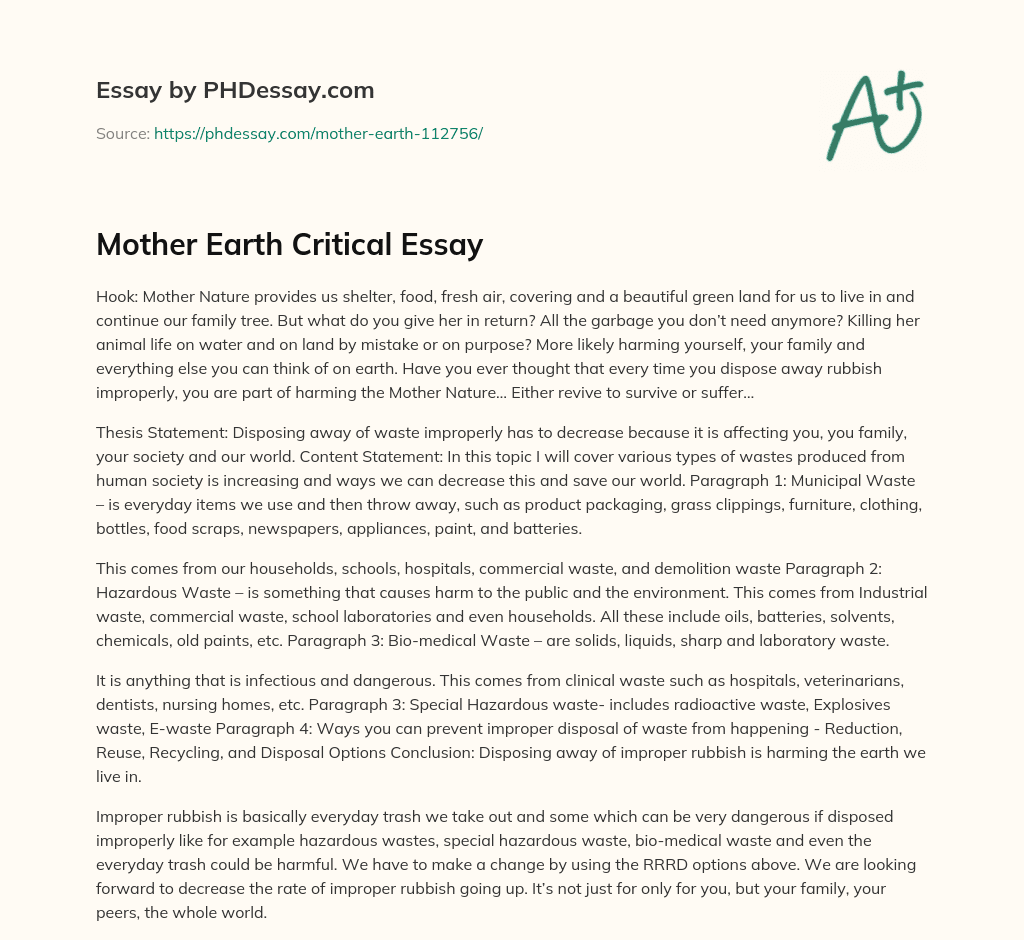 Mother Earth Critical Essay essay