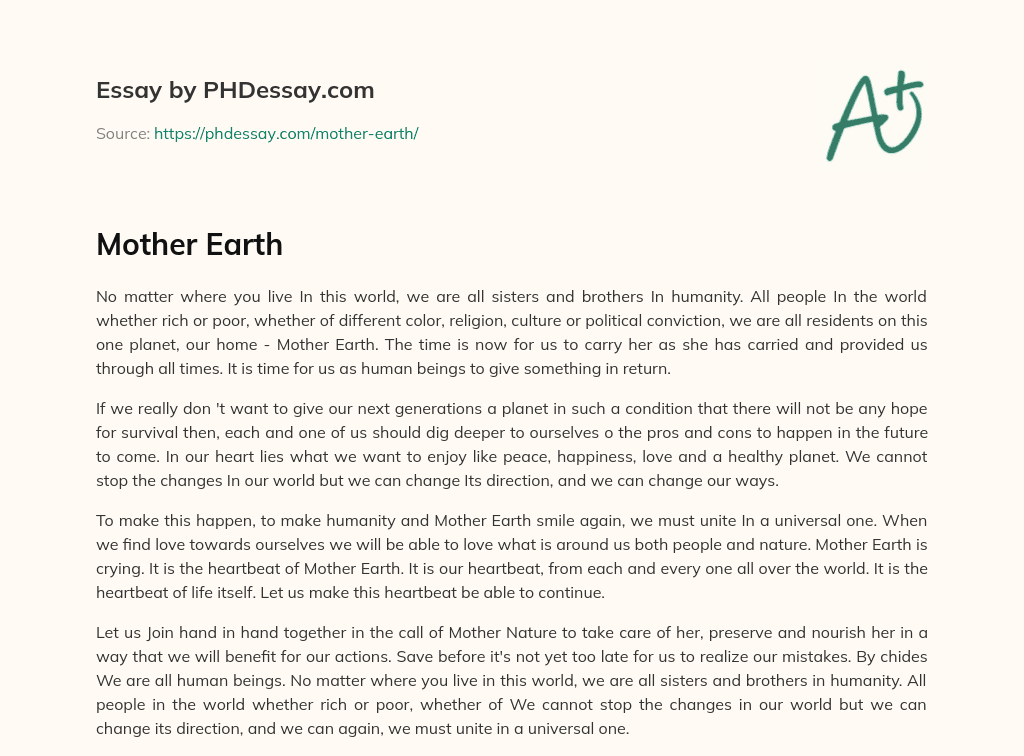 essay on mother earth for class 2