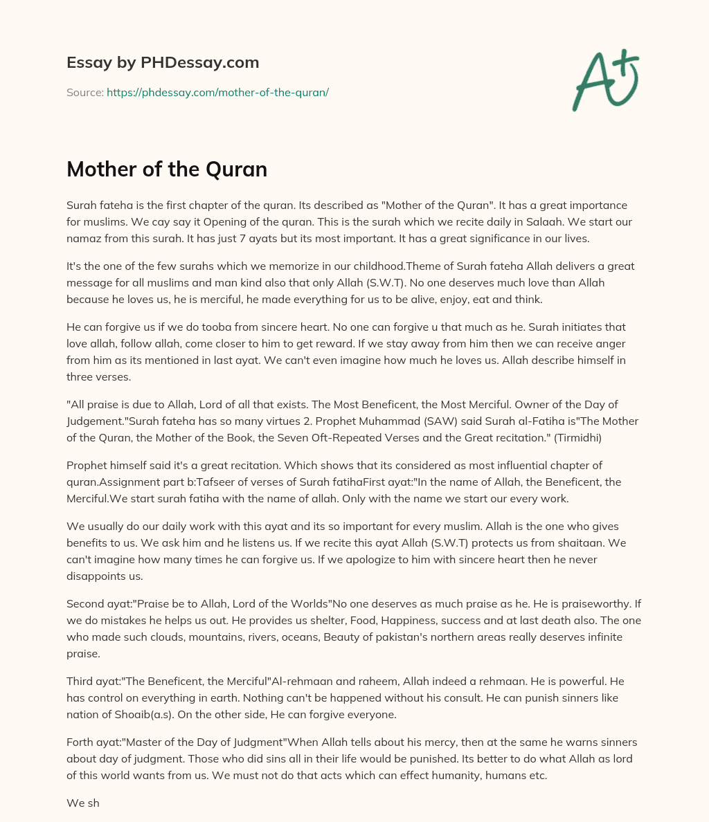 Mother of the Quran essay